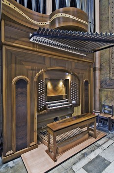 The baroque (mechanical) console of the Manton Memorial Organ