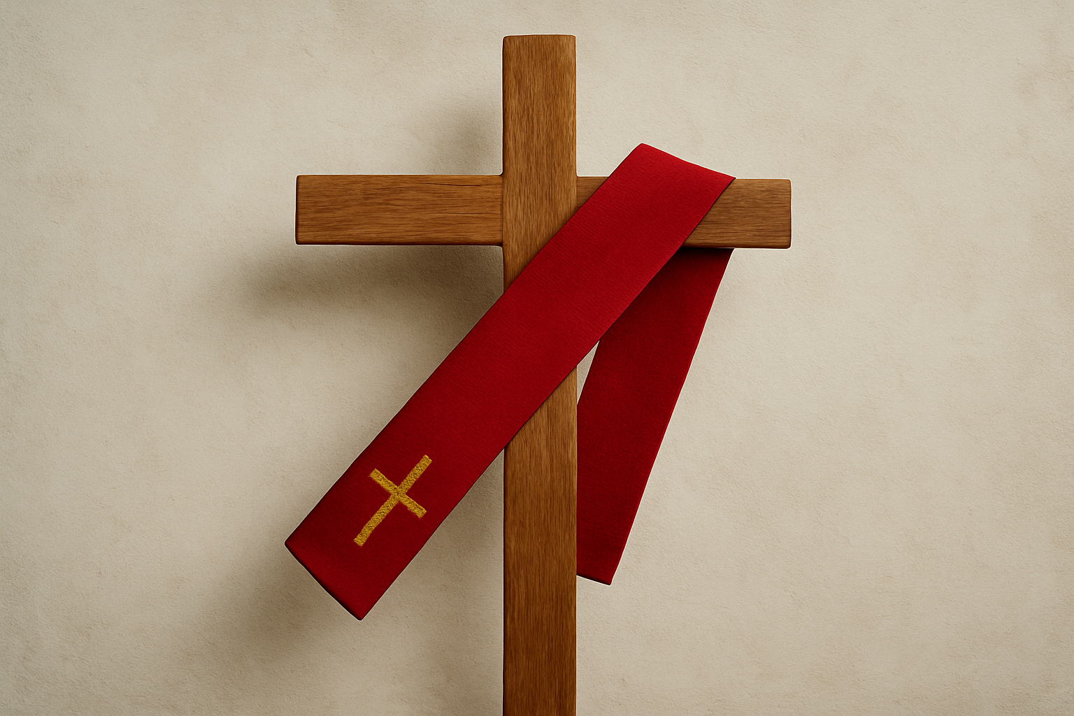 picture of a wooden cross with a diaconal stole