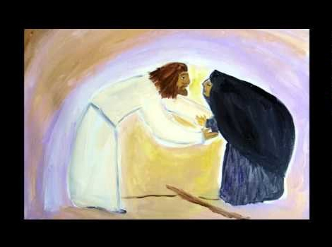 Illustration showing Jesus and the woman who was bent over