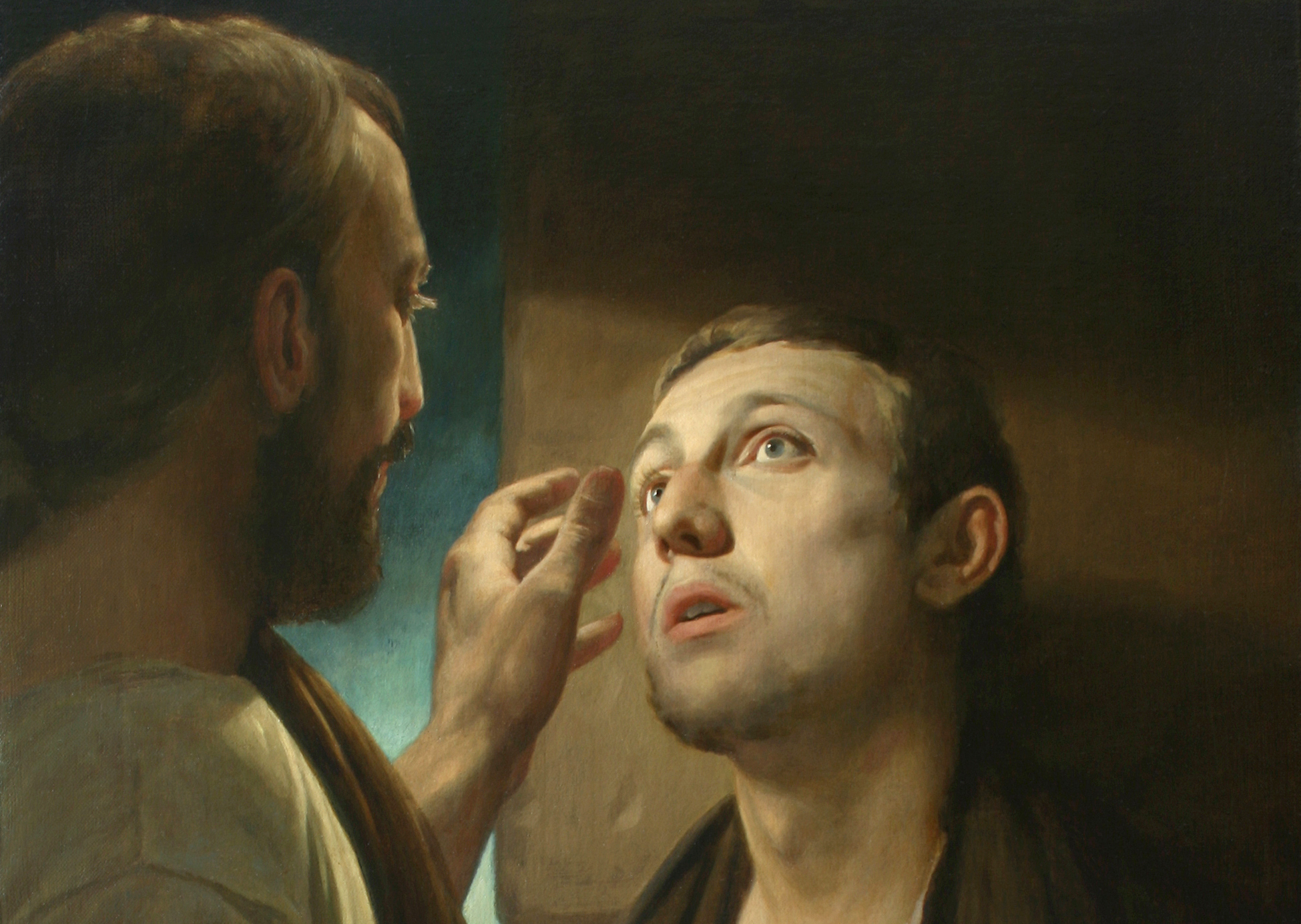 detail of painting showing Jesus healing the man born blind