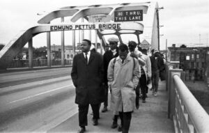 Civil rights marchers at the Edmund Pettus Bridge