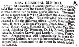 New York Evening Post, Oct 1, 1827: Notice of the founding of the parish